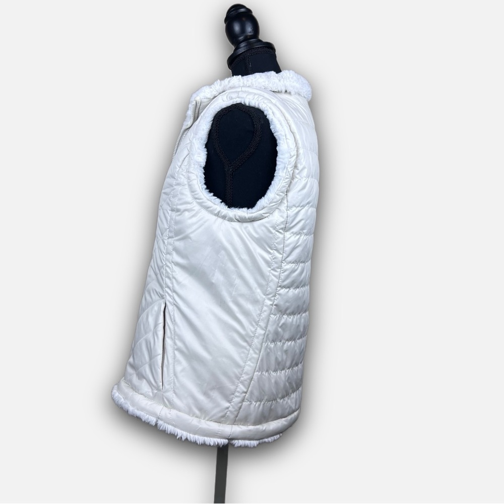 Nicole Miller Reversible Faux Fur Sherpa Puffer Vest White Size M Zip Pockets - Picture 7 of 16